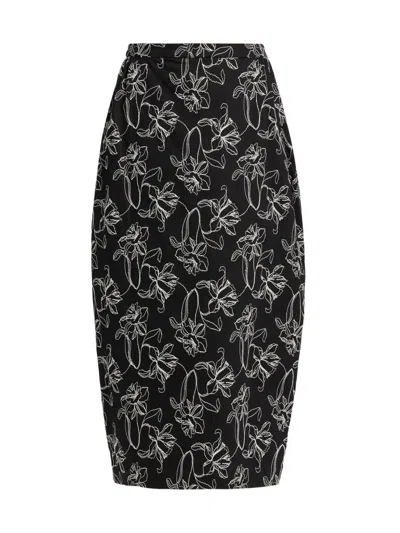 Kika Vargas Women's Toshiko Floral-embroidered Cotton Midi-skirt In Black