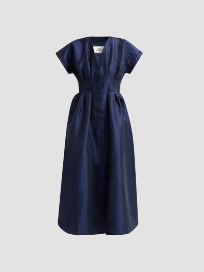 Kika Vargas Women's Tsige Taffeta A-line Midi-shirtdress In Navy
