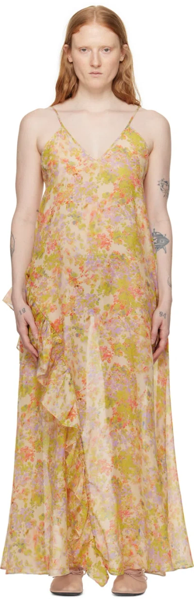 Kika Vargas Yellow Kate Maxi Dress In Pink Garden