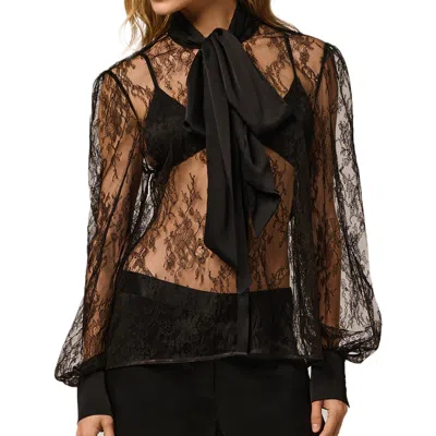 Kiki De Montparnasse All Over Lace Pussy Bow Blouse In Black