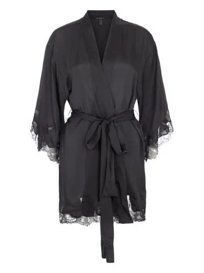 Kiki De Montparnasse Belted Silk Robe In Black