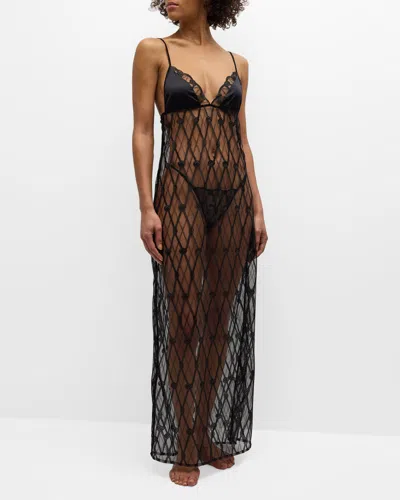 Kiki De Montparnasse Bondage Embroidered Maxi Slip Dress In Black