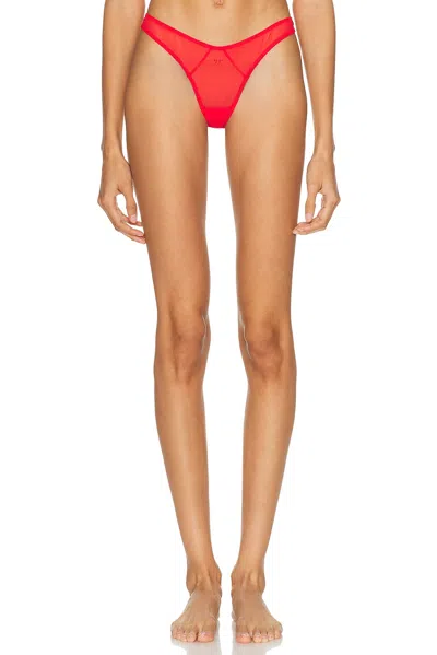 Kiki De Montparnasse Brienne Embroidered Mesh Thong In Red