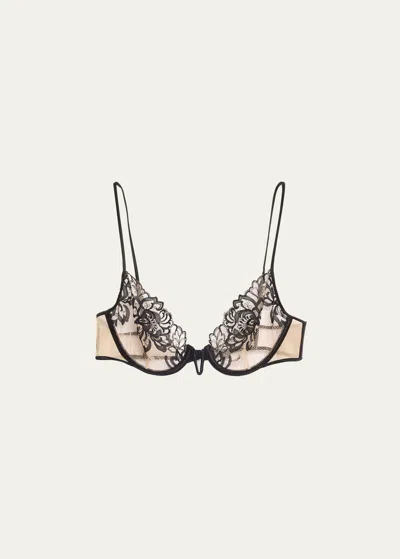 Kiki De Montparnasse Cezanne Floral-embroidered Demi Bra In Sucre