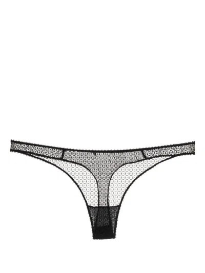 Kiki De Montparnasse Translucent-effect Lace Thong In Black