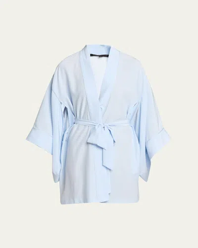 Kiki De Montparnasse Cutout-sleeve Silk Charmeuse Kimono Robe In Blue
