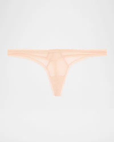 Kiki De Montparnasse Dahlia Scalloped Lace Thong In Pink