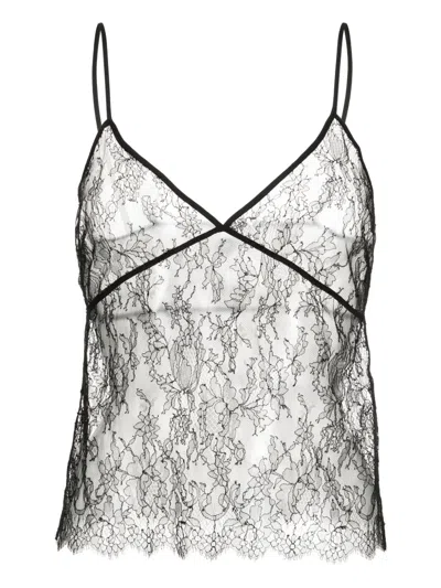 Kiki De Montparnasse Floral-lace V-neck Top In Black