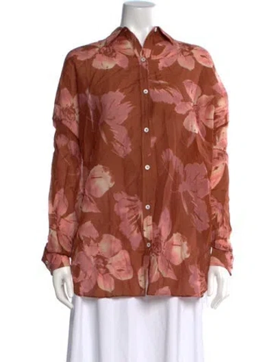 Pre-owned Kiki De Montparnasse Floral Print Long Sleeve Button-up Top In Orange