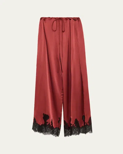 Kiki De Montparnasse Giselle Lace-trim Silk Pajama Pants In Red