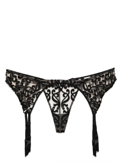 Kiki De Montparnasse Graphic Embroidery Thong In Black
