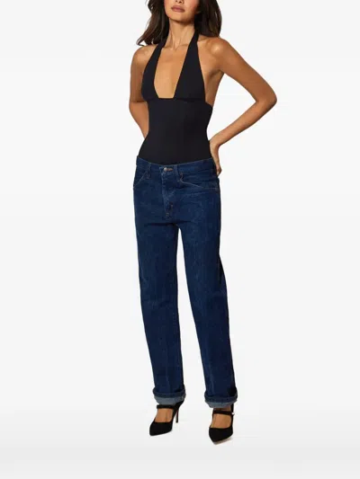 Kiki De Montparnasse Halterneck Plunging Bodysuit In Blue