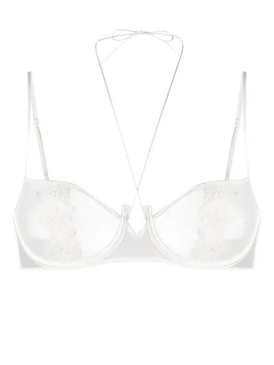 Kiki De Montparnasse Halterneck Silk Balconette Bra In White