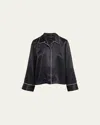 Kiki De Montparnasse Kiki Button-down Silk Lounge Top In Black Wiith Blush Pi