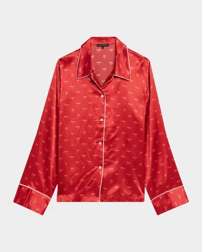 Kiki De Montparnasse Kiss-print Silk Lounge Nightshirt In Red