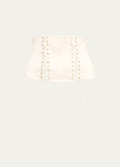 Kiki De Montparnasse La Madame Lace-up Silk Waist Cincher In Ivory