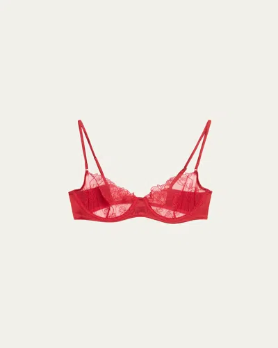 Kiki De Montparnasse La Rose Floral-embroidered Demi Bra In Red