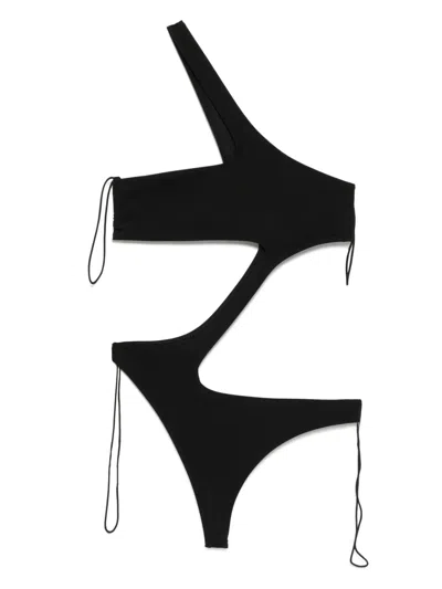 Kiki De Montparnasse La Sirene One-shoulder Asymmetrical One Piece In Black