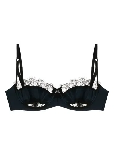 Kiki De Montparnasse Lace-inset Silk Balconette Bra In French Navy