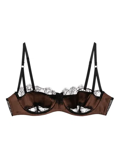 Kiki De Montparnasse Lace Inset Balconette Bra In Brown