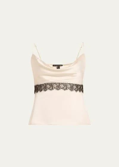 Kiki De Montparnasse Lace-inset Cowl-neck Cami In Ecru