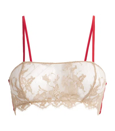 Kiki De Montparnasse Orchid Leavers Lace And Silk-blend Satin Bandeau Bra In Red