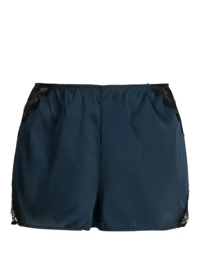 Kiki De Montparnasse Lace-panel Silk Pyjama Shorts In Blue