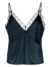 Kiki De Montparnasse Floral-lace Detail Silk Top In Blue