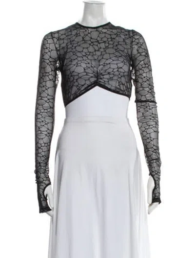 Pre-owned Kiki De Montparnasse Lace Pattern Crew Neck Crop Top In Black