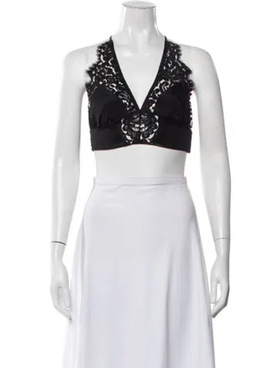 Pre-owned Kiki De Montparnasse Lace Pattern Halterneck Crop Top W/ Tags In Black