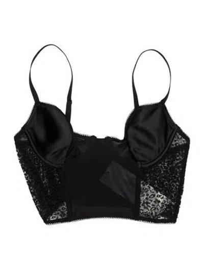Pre-owned Kiki De Montparnasse Lace Pattern V-neck Sports Bra In Black