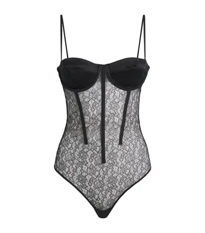 Kiki De Montparnasse Lace Petite Fleur Bodysuit In Black