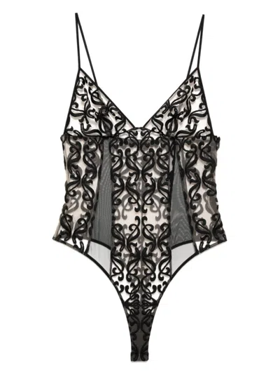 Kiki De Montparnasse Lace-trim Bodysuit In Black/sucre