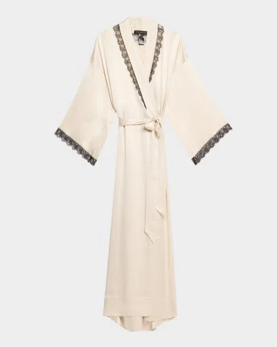 Kiki De Montparnasse Lace-trim Silk Robe In Ecru