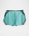 Kiki De Montparnasse Lace-trim Silk Shorts In Blue