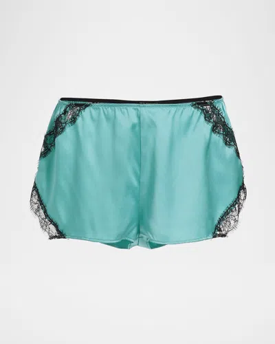 Kiki De Montparnasse Lace-trim Silk Shorts In Blue