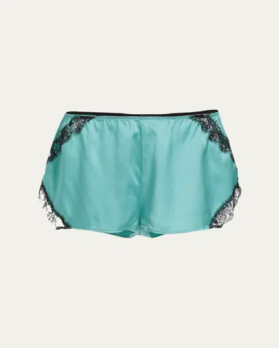 Kiki De Montparnasse Lace-trim Silk Shorts In Blue