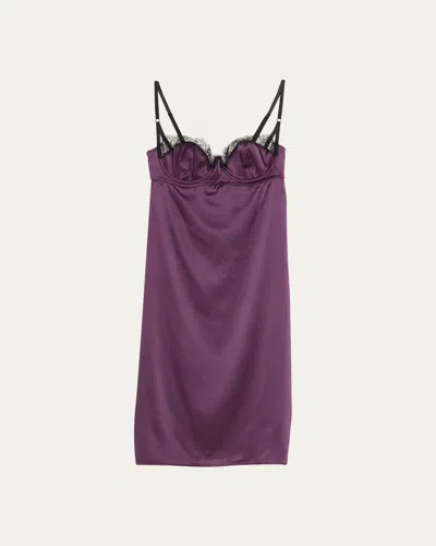 Kiki De Montparnasse Lace-trim Sweetheart Midi Slip Dress In Cassis