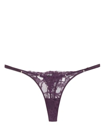 Kiki De Montparnasse Lace-trim Thong In Purple