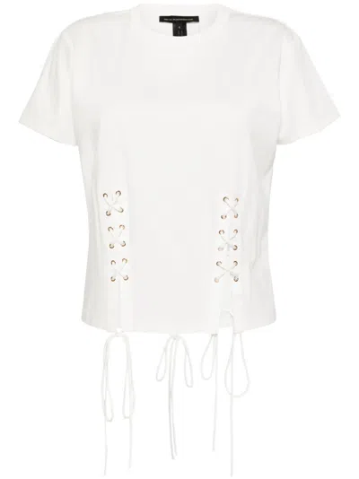 Kiki De Montparnasse Lace-up Cotton T-shirt In White