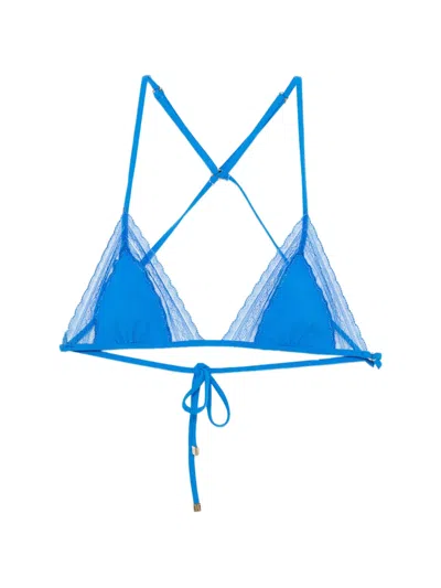 Kiki De Montparnasse Lace-trimmed Triangle Bikini Top In Blue
