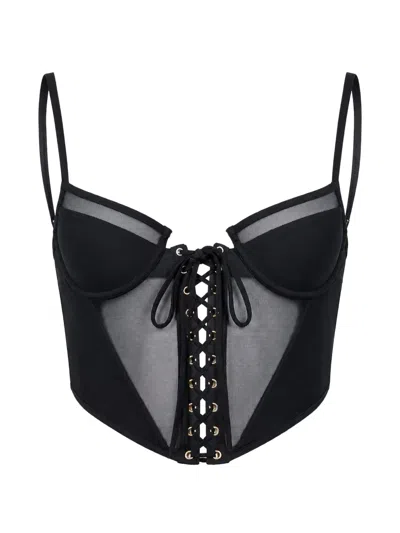 Kiki De Montparnasse Lace-up Bikini Top In Black