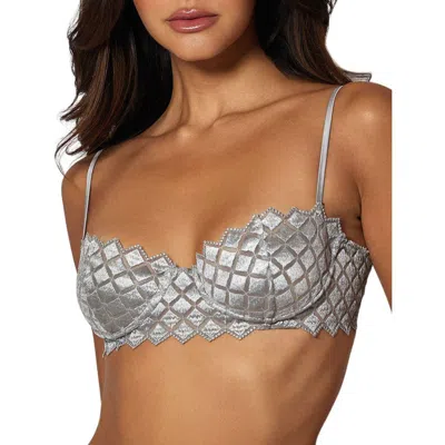 Kiki De Montparnasse Lamine Embroidered Silk-blend Tulle Underwired Balconette Bra In Silver