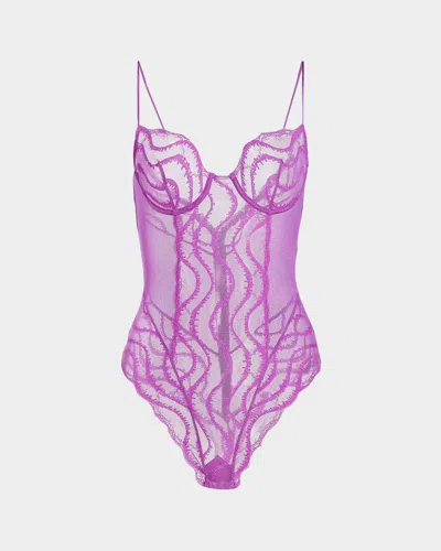Kiki De Montparnasse Leche Moi Embroidered Tulle Bodysuit In Purple