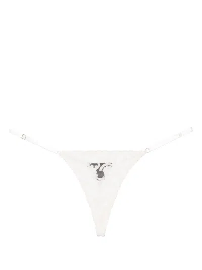 Kiki De Montparnasse Lola Lace Silk Thongs In White