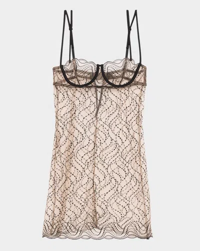 Kiki De Montparnasse Ondule Embroidered Mini Slip Dress In Sucre