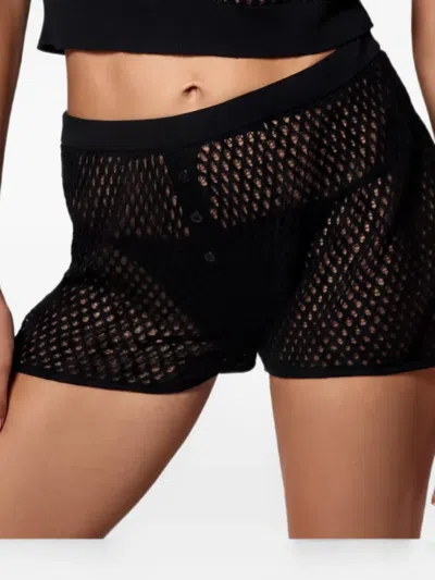 Kiki De Montparnasse Open-knit Button-fastening Shorts In Black