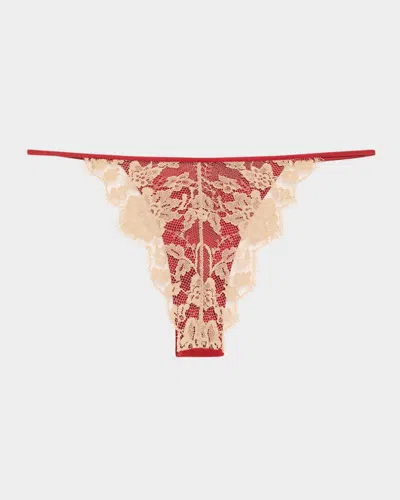 Kiki De Montparnasse Orchid Floral Lace & Stretch Silk Thong In Multi