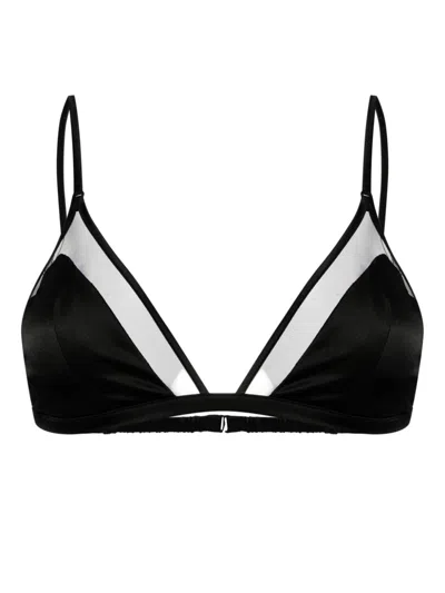 Kiki De Montparnasse Peep Show Tulle-trimmed Silk-blend Satin Soft-cup Bra In Black