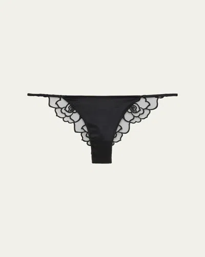 Kiki De Montparnasse Petite Chou Charmeuse & Embroidered Tulle Panties In Black